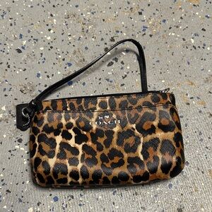 COACH Leopard Print Wristlet in Brown and Black